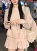 Sukienki robocze Koreańska bajka 2 -częściowy zestaw Kobiet Słodki stały garnitur Kobieta luźna bluza płaszcz wysokiej talii kawaii mini spódnica