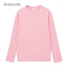 Женские футболки Wavlatii Женщины хлопок с длинным рукавом женский розовый белый 230 GSM мягкие повседневные базовые топы для весенней осени WLT2301