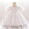 Baby Girl Flower Dress Fairy Bow Short Sleeves Princess Prom Dresses for Girls Birthday Party Kids Clothing Summer Weddidng Gown 240325