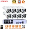 Sistem H.265+ 8CH 4K 8MP POE Güvenlik Kamera Sistemi Kiti Ses kaydedici RJ45 Yüz Algılama IP Kamera Açık Suya Geçirmez CCTV Video NVR