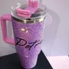 Personalized Rhinestone 40oz Tumbler with Handle Lid and Straw Thermos Bottle Stainless Steel Tumbler Gift for Mom Gift for Her 240325