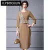 Lässige Kleider Ilyboojun Mode Frauen 2024 Spring Elegant Round Neck Drei viertel Ärmeln unregelmäßige Vintage Ballkleid Kleid