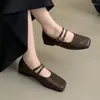 Casual Shoes Spring Autumn Women's Ballet Flats Double Buckle Leather Square Toe Low Heels Dress Woman Zapatos Mujer 1567n