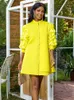 Robes décontractées jaunes mini pour dames 3/4 manche de travail consécutif de bureau de bureau en soirée fête des robes africaines femmes une ligne tenues