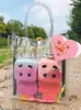 Disposable Cups Straws 20/10pcs Cartoon Creative Beverage Bottle Milk Tea Cup Plastic Juice Bubble Christmas Decor Party