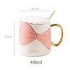 Muggar Creative Personality Relief Bow Knot Mugg med locksked fjäril Drinking Cup Guldhandtag stor kapacitet keramik