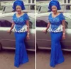 Royal Blue Nigerian Lace Prom Dresses Evening Wear VNeck Short Sleeve Plus Size Dresses with Peplum Trumpet Aso Ebi Style Formal 3082399