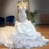 Luxury Mermaid Wedding Dress Sweetheart Beaded Pearl Tiered Ruffles Chapel Train Bridal Gowns Off Shoulder Sexy Bride Dresses Plus3600264