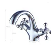 Badrumsvaskar Kranar Dual Holder Single Hole and Cold Water Mixet Tap Deck Mounted Double Cross Handtag Polished Brass Basin kran