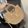 24SSSS's Femme's Luxury Designer Paille sac fourre-tout Bag Panier de plage Panier de légumes Sac à main pour femme Sac à bandoulière Sac de vacances de voyage 20 cm