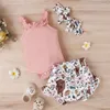 Clothing Sets Infant Baby Girls Western Shorts Set 2Pcs Highland Cow Print Outfits Summer Rib Sleeveless Romper Ruffle Suit