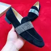 Scarpe vestiti di lusso di strass uomo puntato di punta nera vera svance in pelle scamosciata per il matrimonio di moda maschile