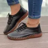 Casual Shoes Spring Women 2024 Lace Up Women's Flats Hand Sying Mom Shoe Soft Leather Ladies Loafers Zapatos de Mujer