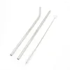 Drinking Straws 3pcs Reusable Metal Straw Stainless Steel Set With Cleaning Brushes Straight Bent Boba Bar Party Accessory