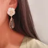 Orecchini fxlry New Elegant Fashion Big White Shell Flower with Water Drop Earrings for Women Bridal Wedding Regalo