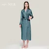 Hemkläder 22mm Sleepwear Luxury Clothes Real Silk Robe Long Bathrobe Lady Kimono klänning med Pocket Peignoirs Mjuk nattklänning