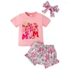 Ensembles de vêtements Tregren Baby Girls Shorts Baby Girls Set à manches courtes T-shirt Élastique lettres imprimées avec bande d'été à coiffure à bowknot