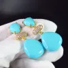 Orecchini KQDance Blue Turquoise Grande orecchini lunghi per perle d'acqua dolce naturale bianco con gioielli a piastra d'oro d'argento 925 per donne