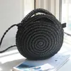 Sacs de soirée Crochet Black Round Paille Sac Femelle Summer Herbe Hands Handbag Vacation Paper Paper Corde