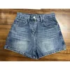 2024 Spring New P Family Metal Triangle Decorative Denim Shorts Women's High Should Be Loose and Slim A-line Wide Leg Pants