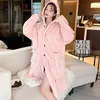 Home Clothing Hooded Robes Women Solid Loose Lace-up Sweet Bathrobe Pockets Nightwear Ins Winter French Style Prevalent Normcore Daily