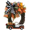 Flores decorativas para criativo Halloween Pumpkin Truck Wreath Harvest Harvest xadrez bowknot pendurado na fazenda rústica de ação de graças rústicas