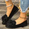 Sıradan Ayakkabı Kadınlar Satış 2024 Moda Kayma Daireler Sonbahar Yuvarlak Toe Katı örgü Çiçek Sığ Ağız Düşük topuklu Kadınlar