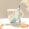 Mugs Pearl Mug Cups Gradient Color With Lid And Spoon High Quality Personality Gift Couple Coffee Cup Ceramic Drinkware