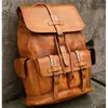 Backpack Men Cow Leather Travel Large Capacity Drawstring Bags Male Mochila 15" Laptop Brown Daypack Rugzak Outdoor