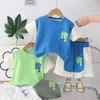 Ensemble de vêtements Bébé garçons Vêtements d'été 6 à 9 mois Fashion Waffle Splicings Lettre à manches courtes T-shirts et shorts Boys Boys 2 Piece Tenue