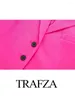 Costumes de femmes Trafza Commutation texturée courte Blazer 2024 Spring rétro Revers simple Bureau Slim Streetwear