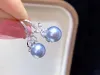 Boucles d'oreilles D423 Boucles d'oreilles en perles Bijoux fin 925 argent sterling rond 89 mm d'eau fraîche Couleur bleu Perles Boucles d'oreilles pour femmes présents