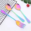 Учебные посуды наборы черной 2pcs Salad Spoon Fork из нержавеющей стали набор столовых приборов порта разноцветная уникальная столовая.