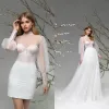 Elegant Wedding Dresses High Collar 3 Pieces Bridal Gowns Button Back Lace Appliques Detachable Train A-Line Wedding Dress