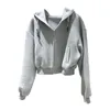 Women's Hoodies Elastic Cuff Jacket Women Loose Fit Coat Stylish Winter With Hood Letter Print Drawstring For Casual Cold