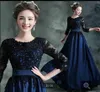 2019 niebieskie szyfonowe sukienki wieczorowe koronkowe aplikacje z szarfią dekoltową 34 Rękawowe Suknie wieczorowe na imprezę na balsamie 6910717