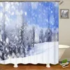 Cortinas de ducha Decoración de árboles de nieve de invierno tela impermeable para el paisaje natural de la cortina de baño puerta de baño grande de 240x180