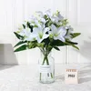 Decorative Flowers 7-head Artificial Lily Silk Flower Bouquet Living Room Dining Table Decoration Floral Vase Arrangement Indoor