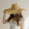 Berets Spring Summer Luxury High Quality Sun Hats Fashion Leisure Wool Rope Handwoven Fur Edge Round Top Big Eaf Straw Hat Beach