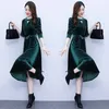 Casual Dresses Elegant Autumn Winter Velvet Dress Women 2024 Korean Fashion Round Neck Midjeband Långärm Slim Midi med fickor Z4062