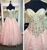 Pink Sweetheart Quinceanera Ball Gowns Prom Dresses Spring Summer Backless Tulle Plus Size Evening Dress Lace up Beaded Celebrity 1245800