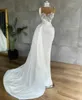 Elegante weiße Satin Abendkleider hoher Nacken Meerjungfrau Luxuskristallperlen Spitzen Applikationen formelle Party -Promkleid Robe de Soiree 240401