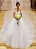 2020 Plus Size Black Girl Wedding Dresses Sheer Neck Tulle Lace African Bride Ball klänning En linje Brudklänning5872457