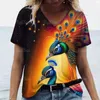 Dames t shirts shirt tee 3d pauw veren afdrukken dagelijkse mode korte mouw esthetiek casual v nek t-shirts voor vrouw