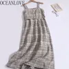 Vestidos casuales Oceanlove a cuadros lana para mujeres otoño invierno dulce a-línea vestidos mujer moda coreana vintage elegante vestido largo