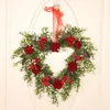 Fleurs décoratives Garlandes arificiales Garlandais en forme de cœur en forme de rose Treclus de porte 40 cm Ornements d'ornements en plastique rouge Plantes vertes