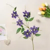 Dekorativa blommor underhållsfria konstgjorda realistiska 5-huvud Clematis Fake Flower Easy Care Simulation for Wedding Home Decor Fotunning