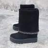 Boots Bottine Femme 8CM Height Increasing Wedges Mid-Calf Woman Black Snow Fashion Botas Leather Chains Punk Female Shoes