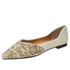 Sapatos casuais outono Spring feminina Flat 2024 Shortable Rhinestone Pearl Ponto raso macio de tamanho grande 41 42 43