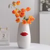 Vazen rode lip vaas keramische hydrocultuur bloem ware witte arrangement decor woonkamer eettafel huisdecoratie